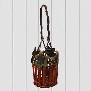 Rustic Metal Wine Bottle Caddy Basket Holder With Grape Leaf Motif